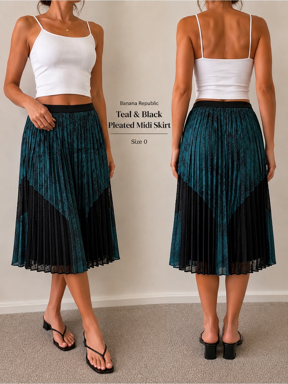 Banana Republic Teal and Black Pleated Midi Skirt